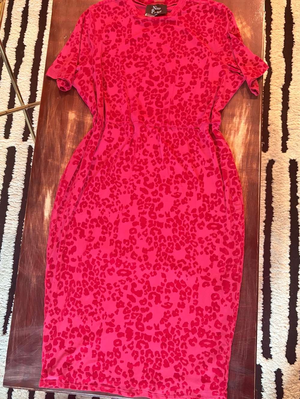 Nina Parker Hot Pink and Fuchsia Leopard Midi Dress 3x